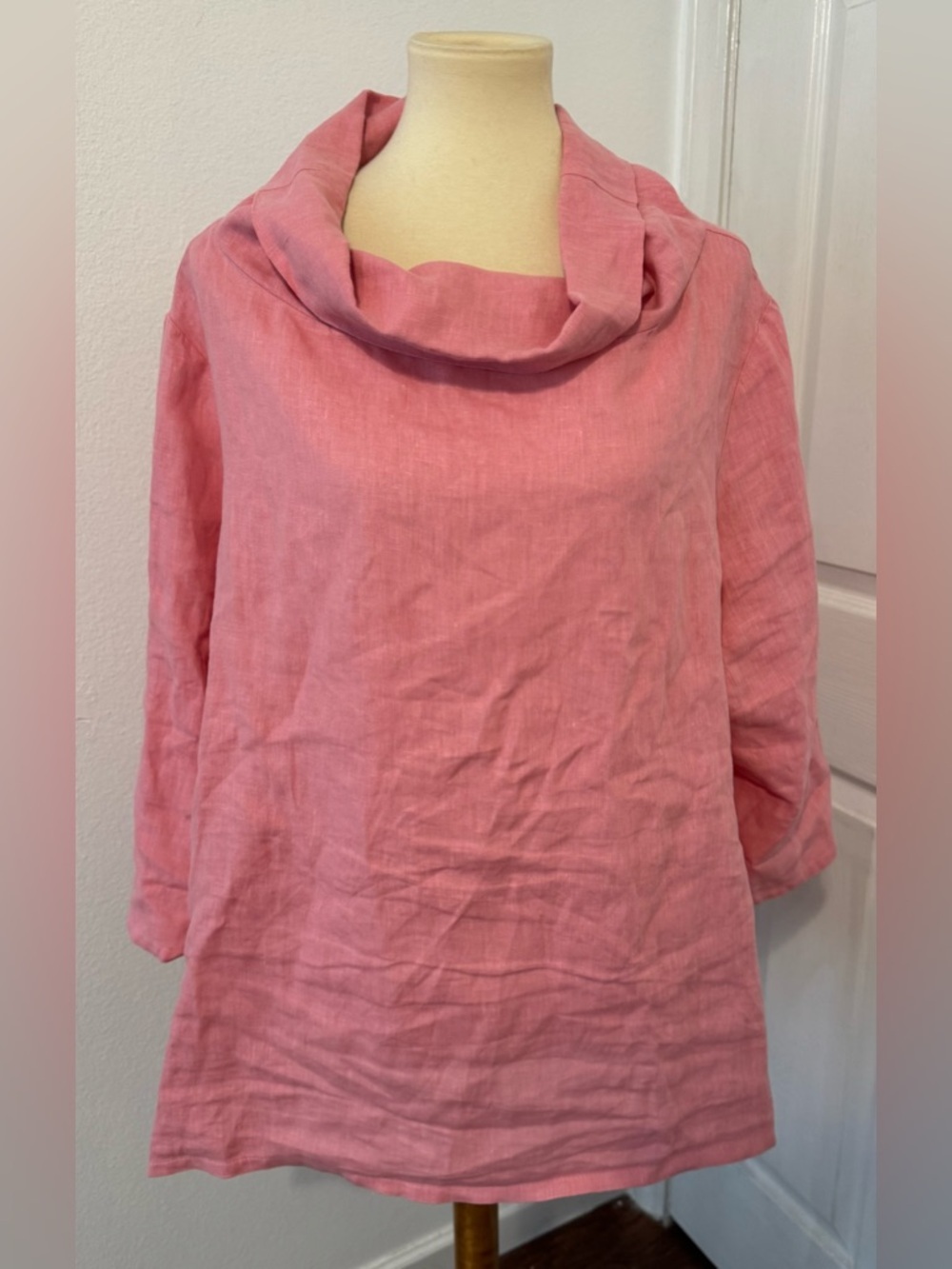 Bryn Walker Etta Linen Tunic Top Oversized Pink Cowl Neck Elbow Sleeve XL